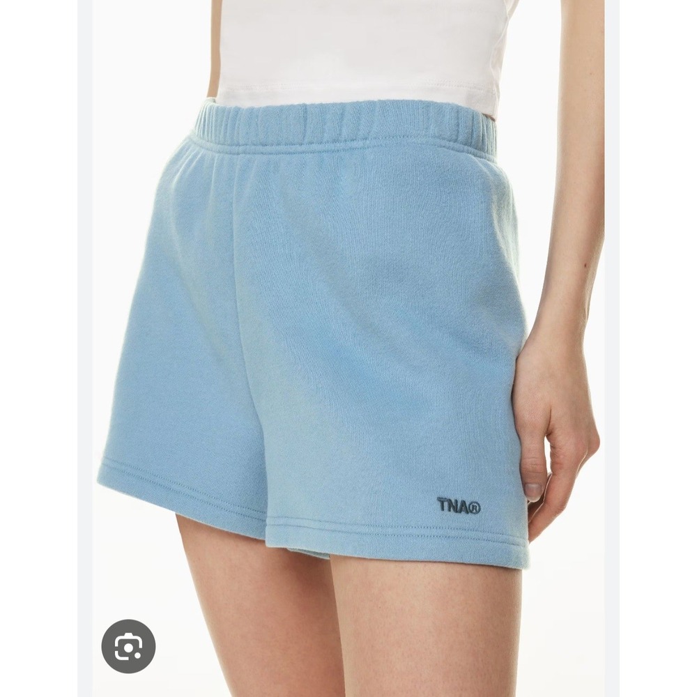 Aritzia TNA Sweatfleece Cozy Fleece Shorts Blue Large High Rise Loungewear